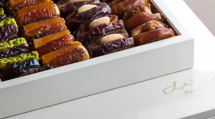 A range of Bateel dates on display in a shop